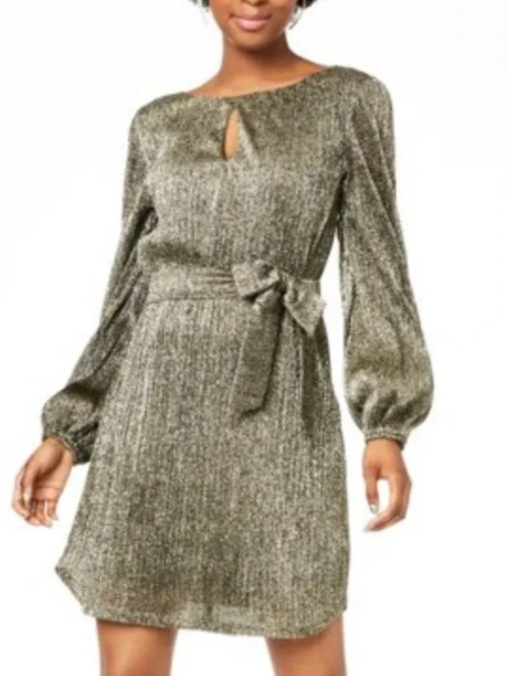 City Studio Metallic Gold Long Sleeve‎ Tie-Waist Dress